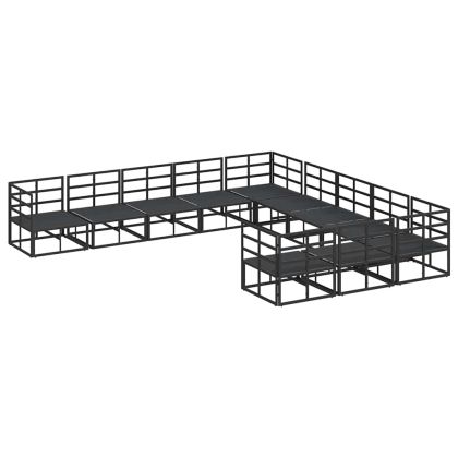 Градински Софа Комплект с възглавница 11 pcs Черно Алуминий