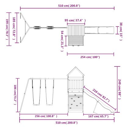 Комбинирано детско съоръжение, масивна дугласка дървесина