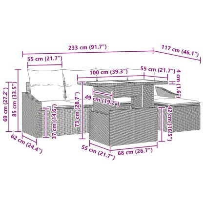 Градински Софа Комплект с възглавница 6 pcs Светлосиво
