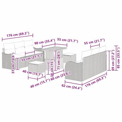 Градински Софа Комплект 9 pcs Черно полиратан