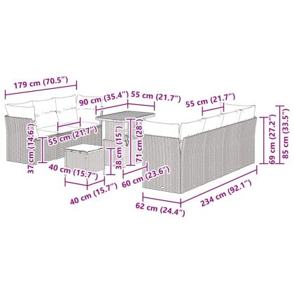 Градински Софа Комплект с възглавница със съхранение 10 pcs Сив