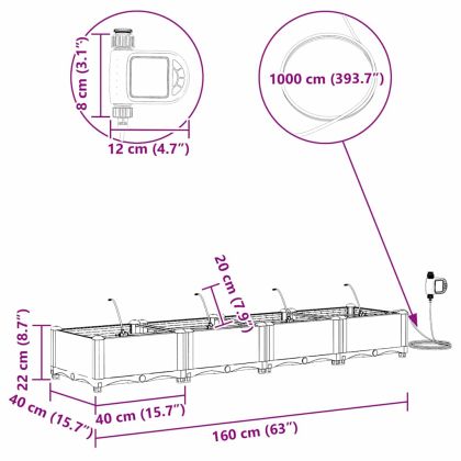 Градински саксии Черно 160 x 40 x 22 см Стомана