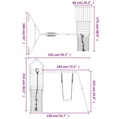 Комбинирано детско съоръжение за игра, импрегниран бор