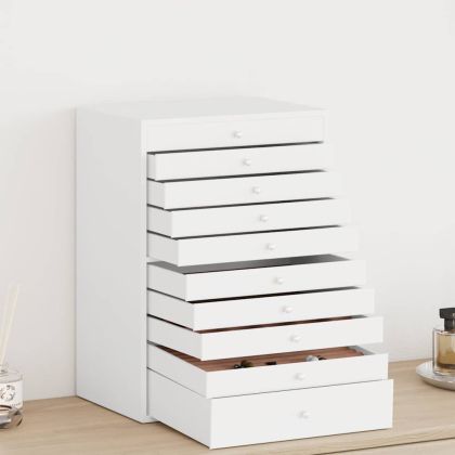 Кутия за бижута 10-слойна с държачи за часовници, бяла, 29x20,5x40,5 см