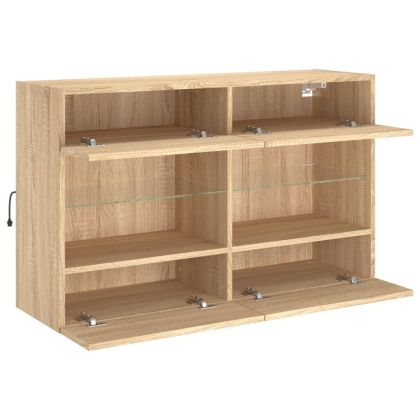 Стенен ТВ шкаф с LED осветление, сонома дъб, 98,5x30x60,5 см