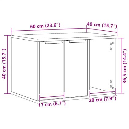 Кутия за котешка тоалетна, черен дъб, 60x40x40 см, инженерна дървесина