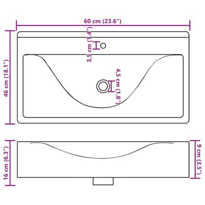 Керамична мивка лукс правоъгълна с отвор за кран бяла 60х46 см