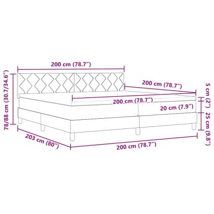 Легло с пружинирана основа Светлосиво 200 x 200 cm Кадифе