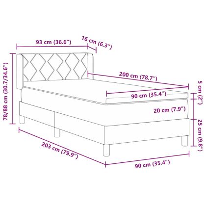 Континентално легло с матрак с матрак Светлосиво 90 x 200 cm
