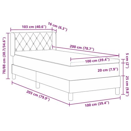 Легло с пружинирана основа Тъмен сив 200 x 100 cm Полиестер