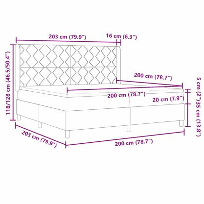 Легло с пружинирана основа Светлосиво 200 x 200 cm текстил