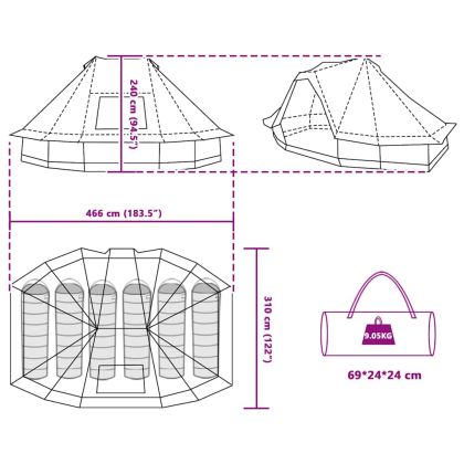 Семейна типи палатка с покрив Сив и оранжев 466 x 310 x 240 см
