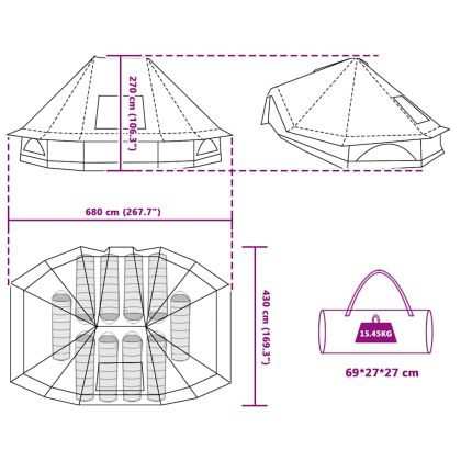 Семейна типи палатка с покрив Зелен 680 x 430 x 270 см