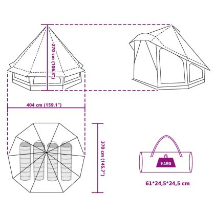 Семейна типи палатка с покрив Синьо 404 x 370 x 270 см