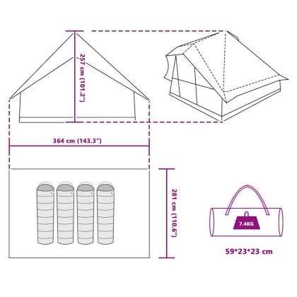 Палатка типи с покрив Зелен 364 x 281 x 257 см тафта