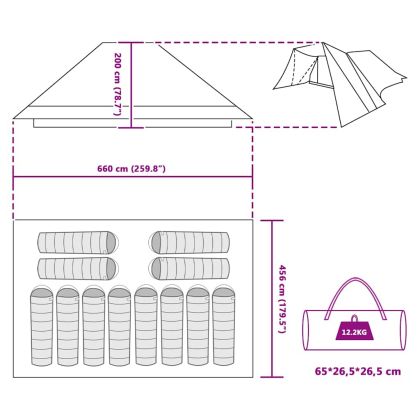 Семейна палатка с покрив Синьо и сиво 660 x 456 x 200 см