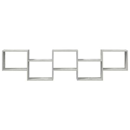 Стенен кубичен рафт, 5 отделения, бетонно сив, инженерно дърво