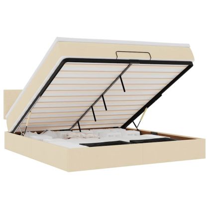 Османска легло с матрак, кремаво, 160x200 см, плат