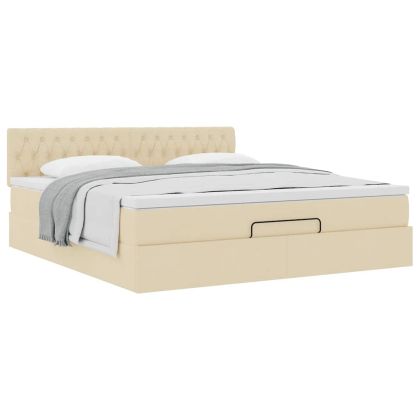 Османска легло с матрак, кремаво, 160x200 см, плат