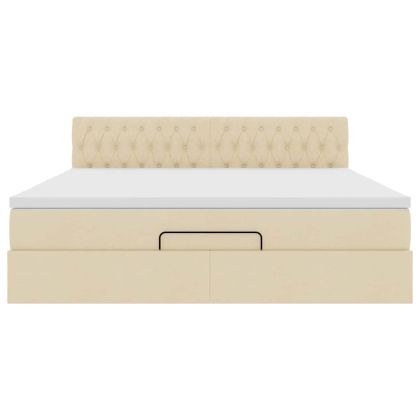 Османска легло с матрак, кремаво, 160x200 см, плат