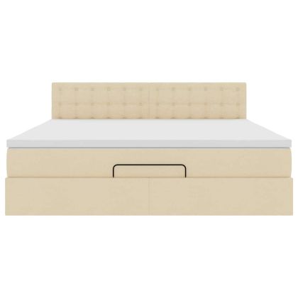Османска легло с матрак, кремаво, 160x200 см, плат