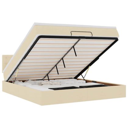 Османска легло с матрак и LED, кремаво, 160x200 см, плат