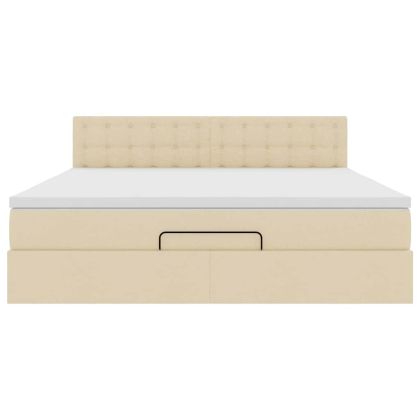 Османска легло с матрак и LED, кремаво, 160x200 см, плат