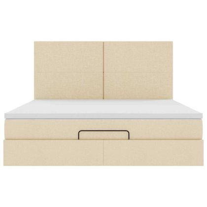 Османска легло с матрак, кремаво, 160x200 см, плат
