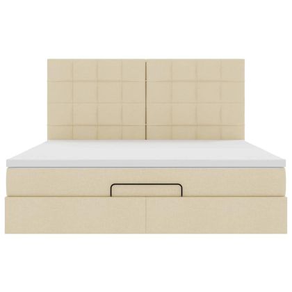 Османска легло с матрак и LED, кремаво, 160x200 см, плат