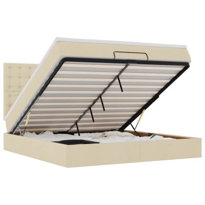 Османска легло с матрак и LED, кремаво, 160x200 см, плат