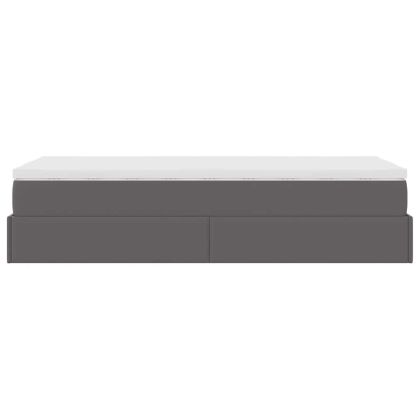 Османска легло с матрак, сиво, 90x190 см, изкуствена кожа