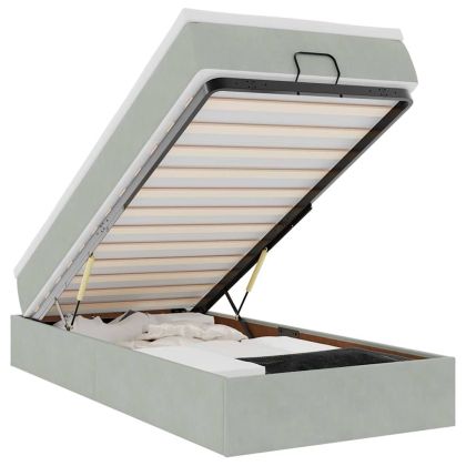 Османска легло с матрак, светлосиво, 90x190 см, кадифе