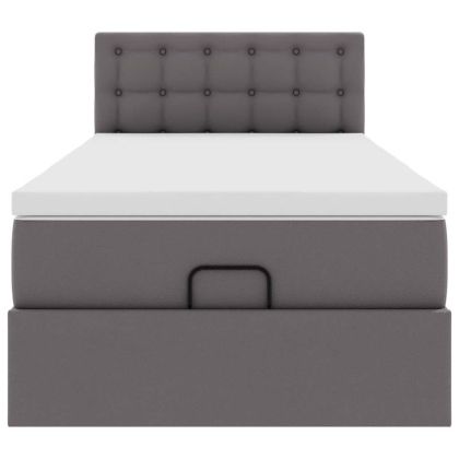 Османска легло с матрак, сиво, 90x190 см, изкуствена кожа