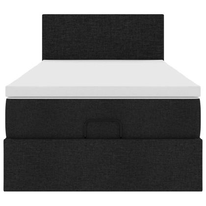 Османска легло с матрак, черно, 90x190 см, плат