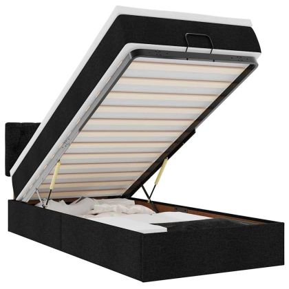 Османска легло с матрак, черно, 90x190 см, плат