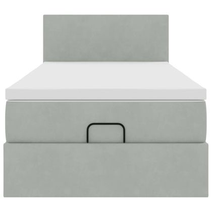 Османска легло с матрак, светлосиво, 90x190 см, кадифе