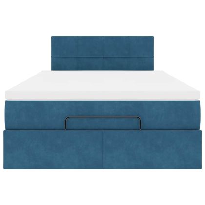 Османска легло с матрак, тъмносиньо, 120x190 см, кадифе