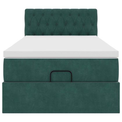 Османска легло с матрак, тъмнозелено, 90x190 см, кадифе