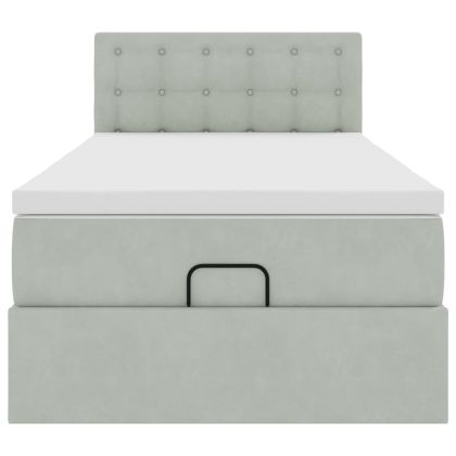 Османска легло с матрак, светлосиво, 90x190 см, кадифе