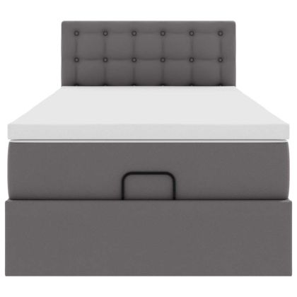 Османска легло с матраци&LED, сиво, 90x190 см, изкуствена кожа