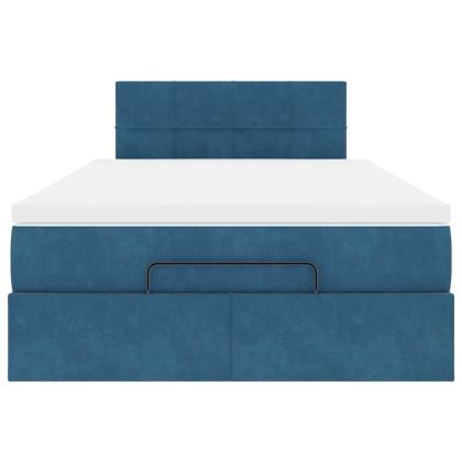 Османска легло с матрак и LED, тъмносиньо, 120x190 см, кадифе