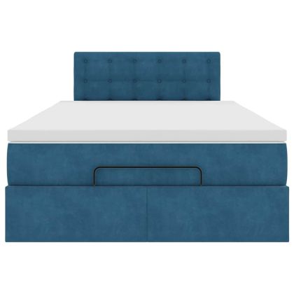 Османска легло с матрак и LED, тъмносиньо, 120x190 см, кадифе