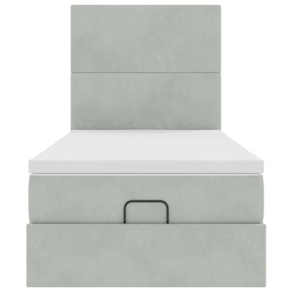 Османска легло с матраци и LED, светлосиво, 90x190 см, кадифе