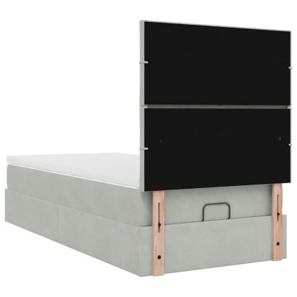 Османска легло с матраци и LED, светлосиво, 90x190 см, кадифе