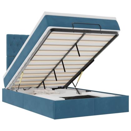 Османска легло с матраци и LED, тъмносиньо, 120x190 см, кадифе