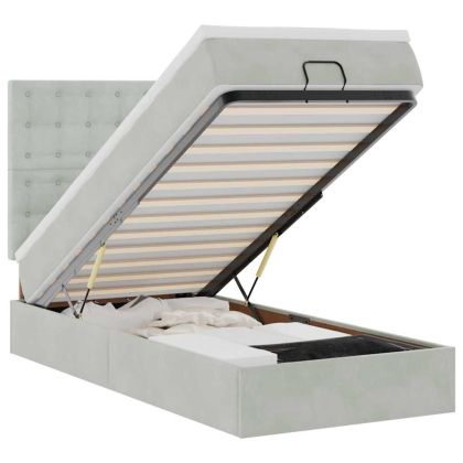 Османска легло с матраци и LED, светлосиво, 90x190 см, кадифе