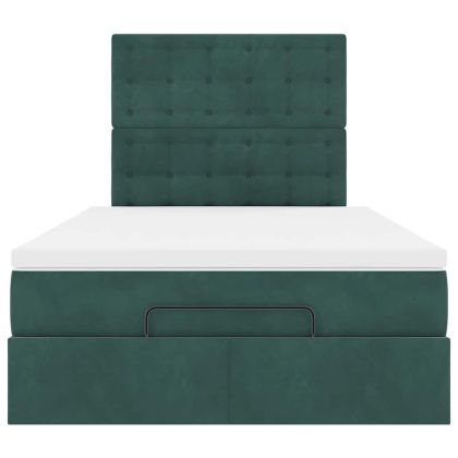 Османска легло с матраци и LED, тъмнозелено, 120x190 см, кадифе