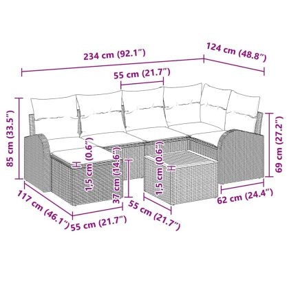Градински Софа Комплект 7 pcs Черно Полиратан