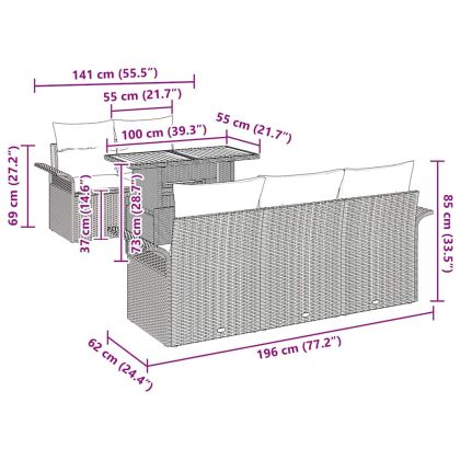 Градински Софа Комплект с възглавница 6 pcs Сив
