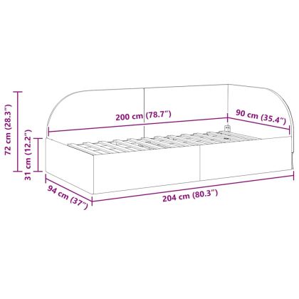 Ъглова рамка за легло Светлосиво 90 см x 200 см Кадифе